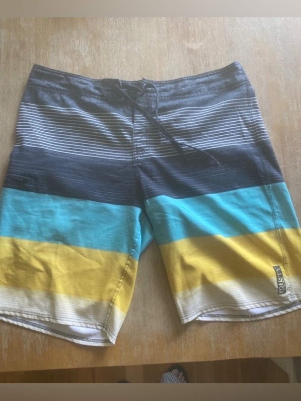 Rusty, Men's Striped Blue & Yellow Swim Trunks, 38